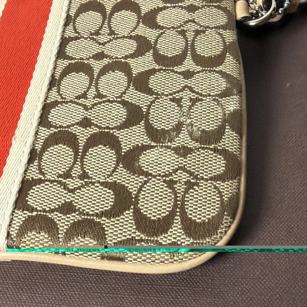 Coach F50594 Signature Stripe Canvas Wristlet Y2K Aesthetic Preppy Hangtag